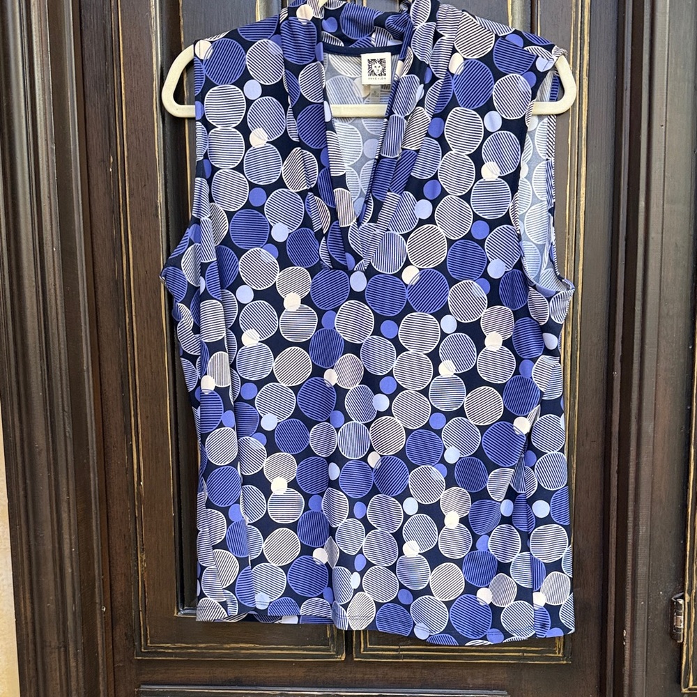 Anne Klein Blue and White Polka Dot Blouse